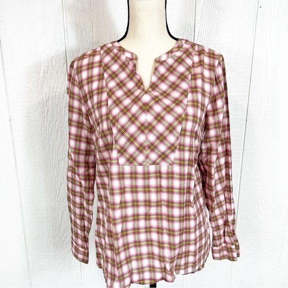 Talbots Pink Plaid Long Sleeve Blouse Size Medium - Picture 8 of 8